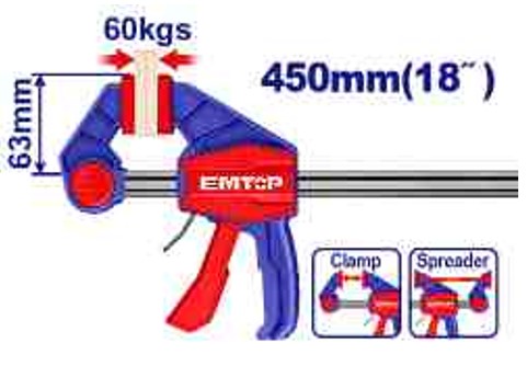 Quick Bar Clamp 63x450mm, 60KGS Force, Iron Ruler 5x18mm, Extended Length